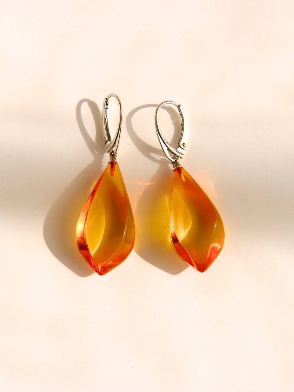 Honey Baltic Amber Dangle Earrings in Sterling Silver - Picture 3 of 6
